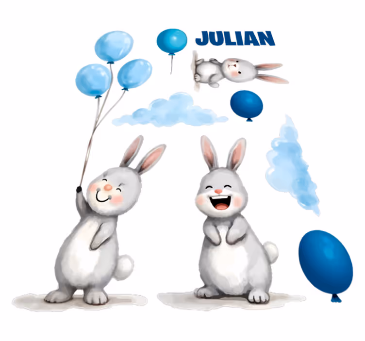 Vinyl teppich kinderzimmer mit blauen ballons und hasen - TenStickers