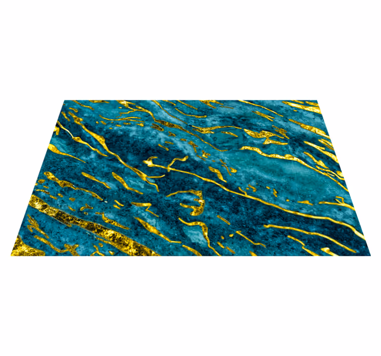 Vinyl teppich bad in blau-goldenem marmor-effekt - TenStickers