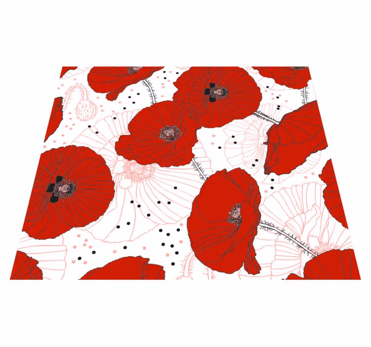 Vinyl teppich natur mit roten blumenmuster - TenStickers