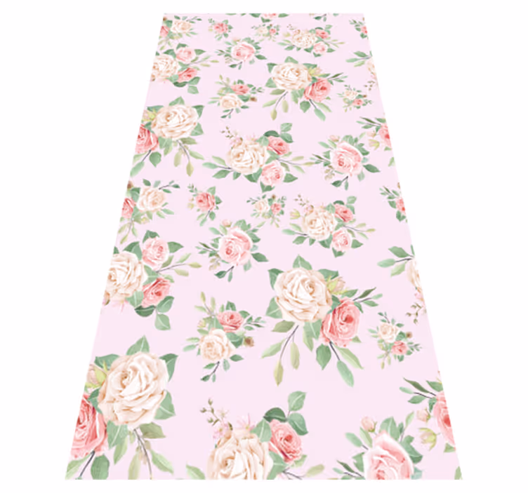Vinyl teppich natur mit rosa pfingstrosen auf grau - TenStickers