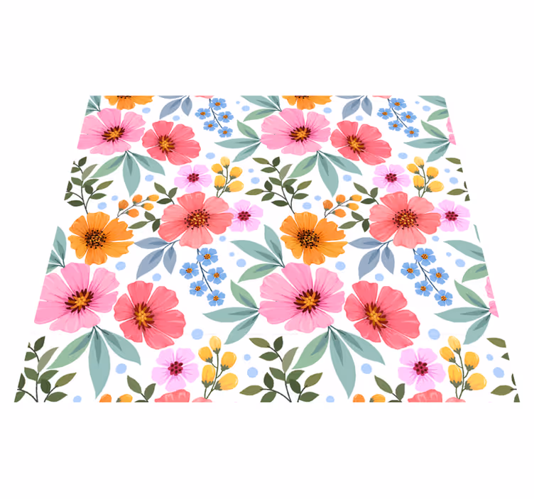 Vinyl teppich natur bunte blumen auf weißem hintergrund - TenStickers