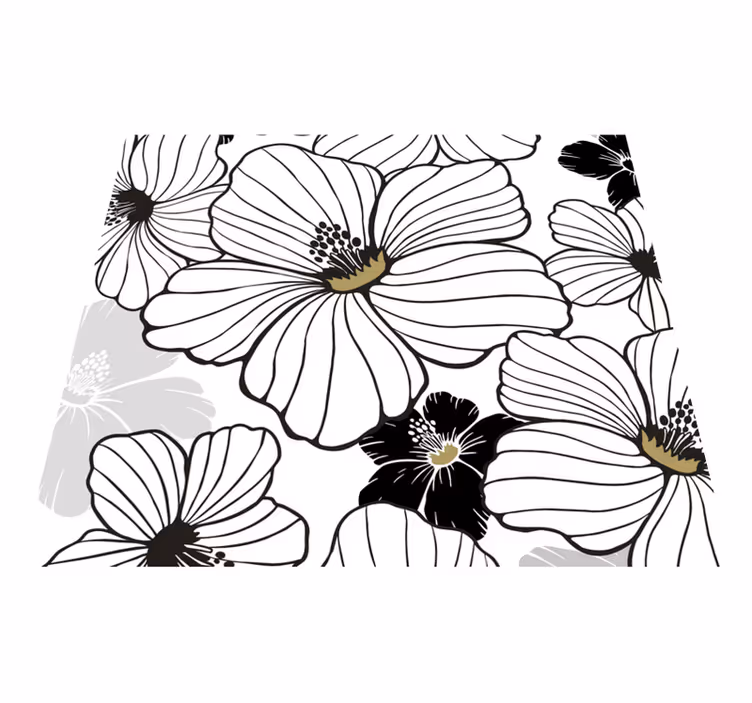 Vinyl teppich natur mit weißem hibiskusblütenmuster - TenStickers