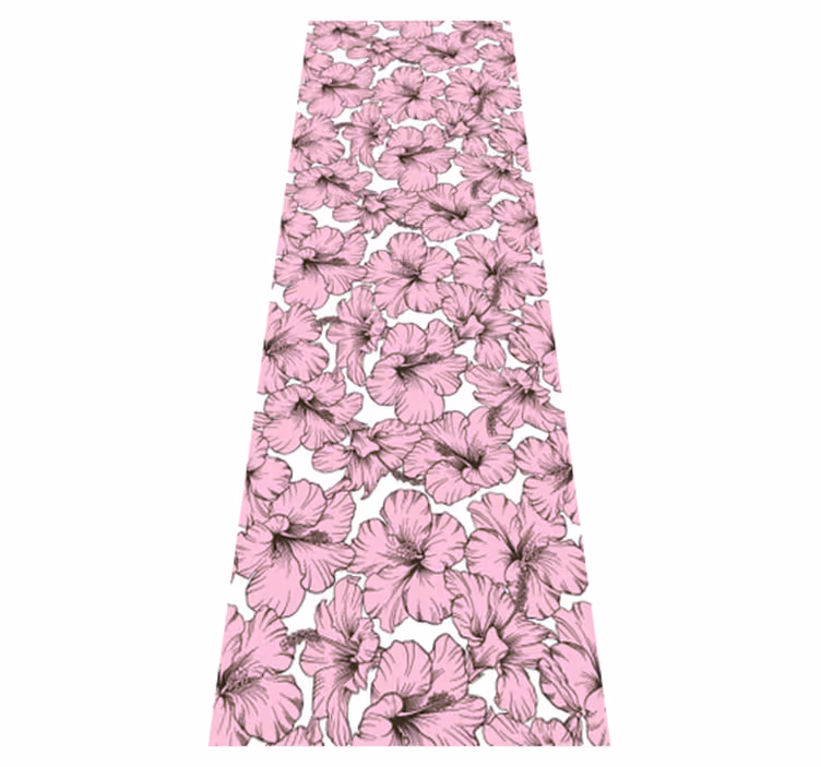 Vinyl teppich natur mit pinkem hibiskusblütenmuster - TenStickers
