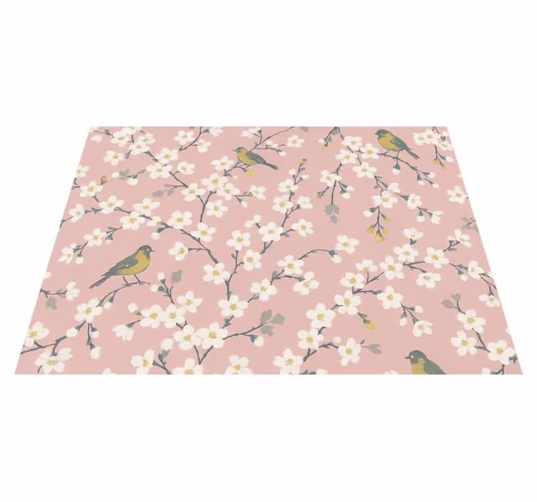 Vinyl teppich natur mit pinken obstgarten vögeln - TenStickers