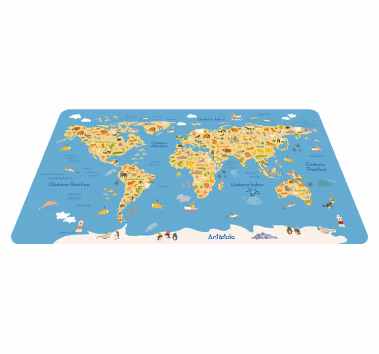 Vinyl teppich weltkarte mit tiermotiven - TenStickers
