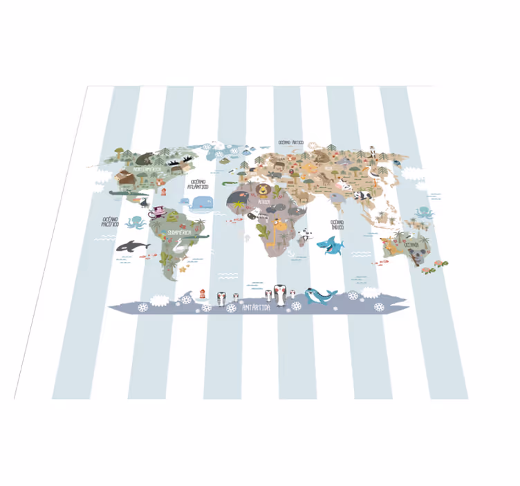 Vinyl teppich weltkarte mit tierwelt - TenStickers