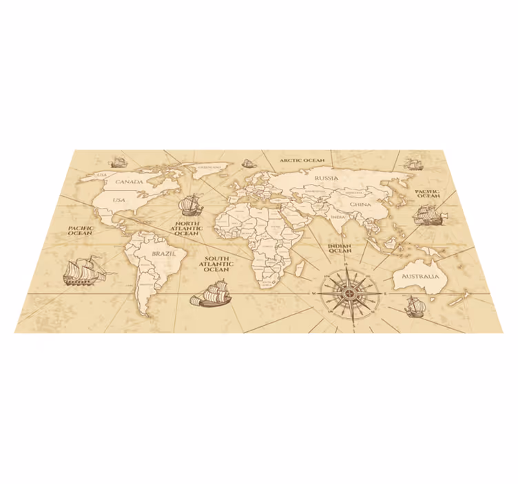 Vinyl teppich weltkarte retro weltkarte sepia wandbild - TenStickers