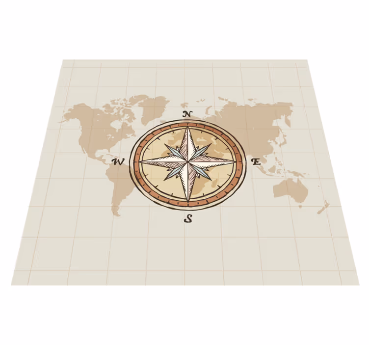 Vinyl teppich weltkarte mit vintage-kartografie und kompass - TenStickers
