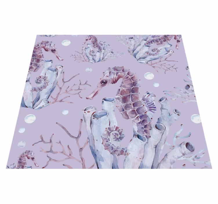 Vinyl teppich lila aquarell-seepferdchen - TenStickers