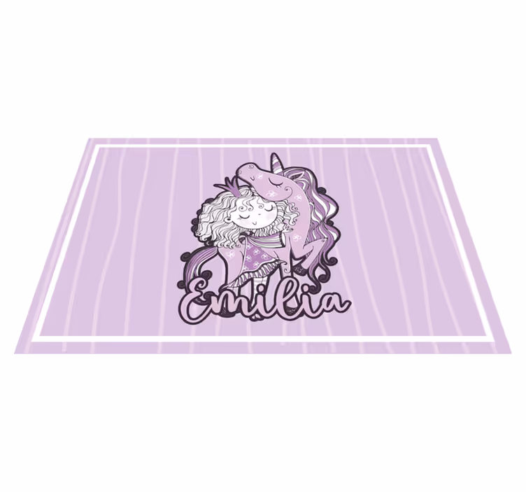 Lila vinyl teppich künstlerische prinzessin mit einhorn - TenStickers