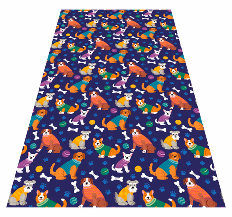 Vinyl teppich lila mit buntem hunde-muster - TenStickers