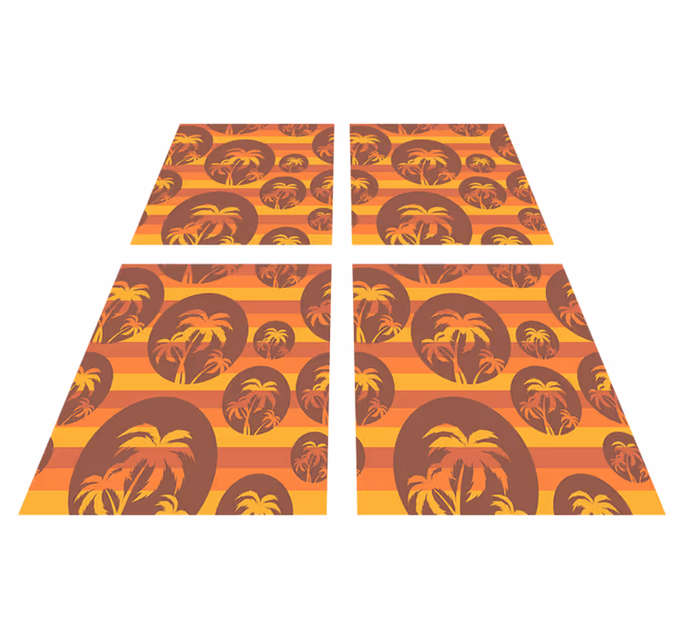 Vinyl teppich orange im retro sonnenuntergang palmenmuster - TenStickers