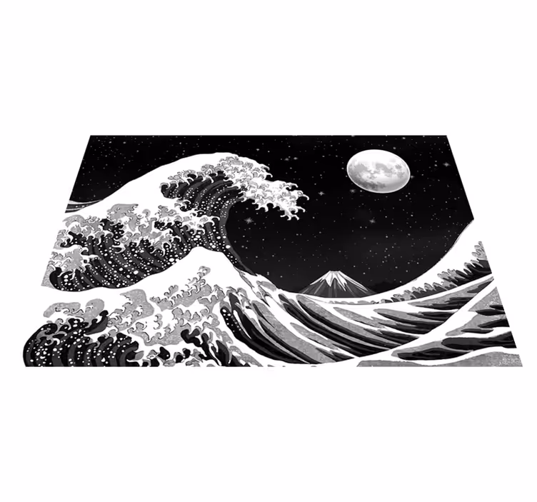 Vinyl teppich schwarz kanagawa welle bei nacht - TenStickers