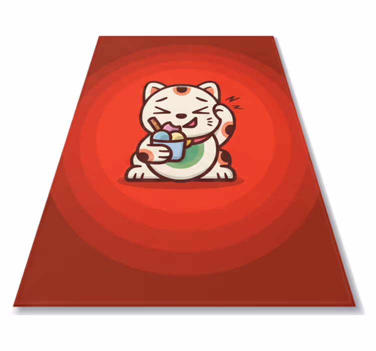 Roter vinyl teppich mit niedlicher katze und eiscreme - TenStickers