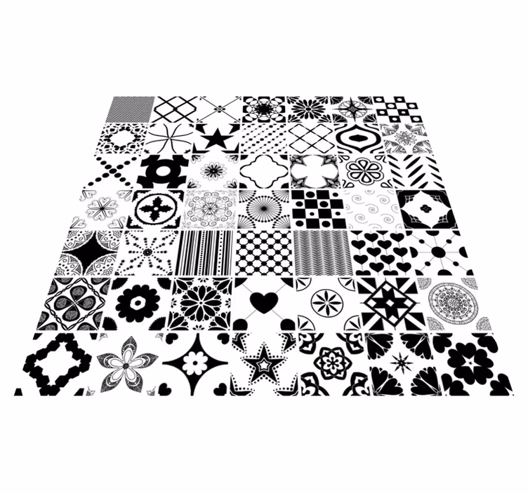 Vinyl Teppich Fliesenoptik geometrisches Schwarz-Weiß-Muster - TenStickers