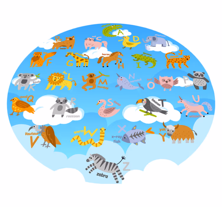 Vinyl Teppich Schlafzimmer rundes Alphabetdesign mit Tieren - TenStickers