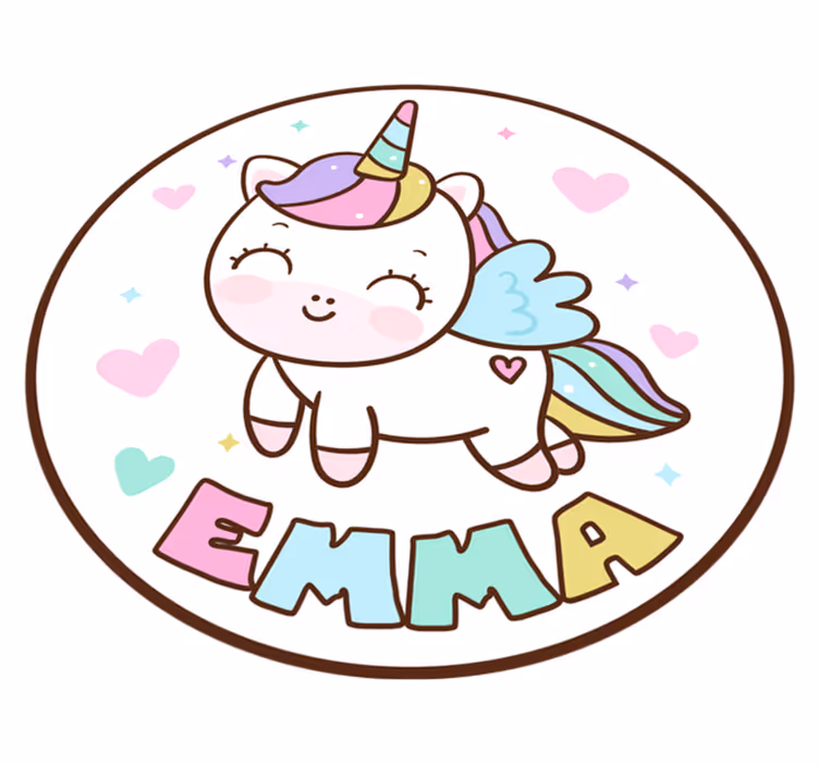 Fabelhafter einhorn mädchen vinyl teppich mit namen - TenStickers