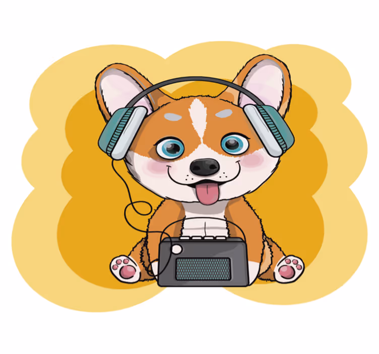 Vinylteppich kindlich welpenkopfhörerillustration - TenStickers