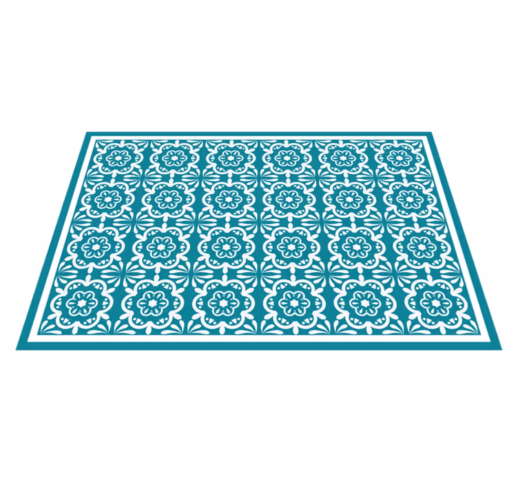 Vinyl Teppich Küche blaugrünes blumenmuster - TenStickers