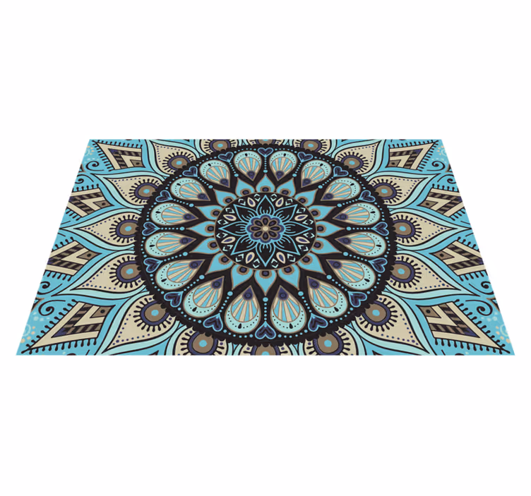 Vinyl Teppich Mandala ethnisch Schwarz und Blau - TenStickers