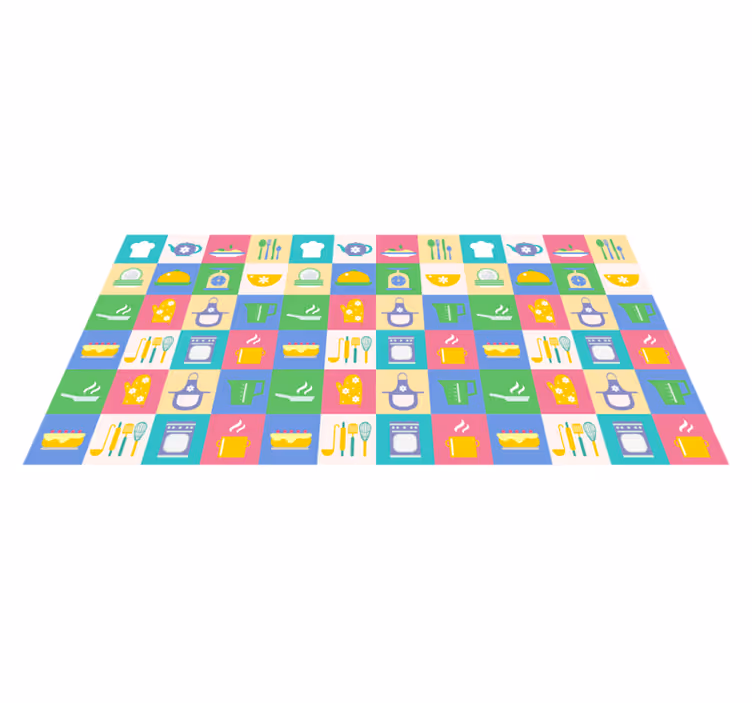 Vinyl teppich küche bunte küchensymbole - TenStickers