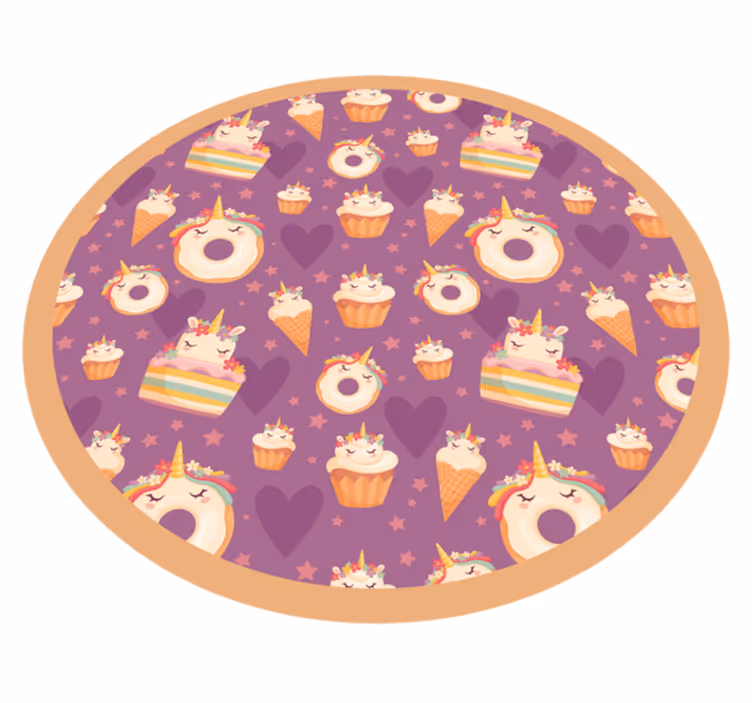 Vinyl Teppich Kinder einhorn leckerlis rund - TenStickers