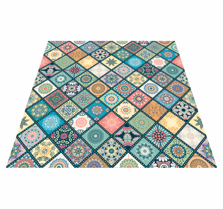 Vinyl Teppich Wohnzimmer buntes Mandala-Fliesenmotiv - TenStickers