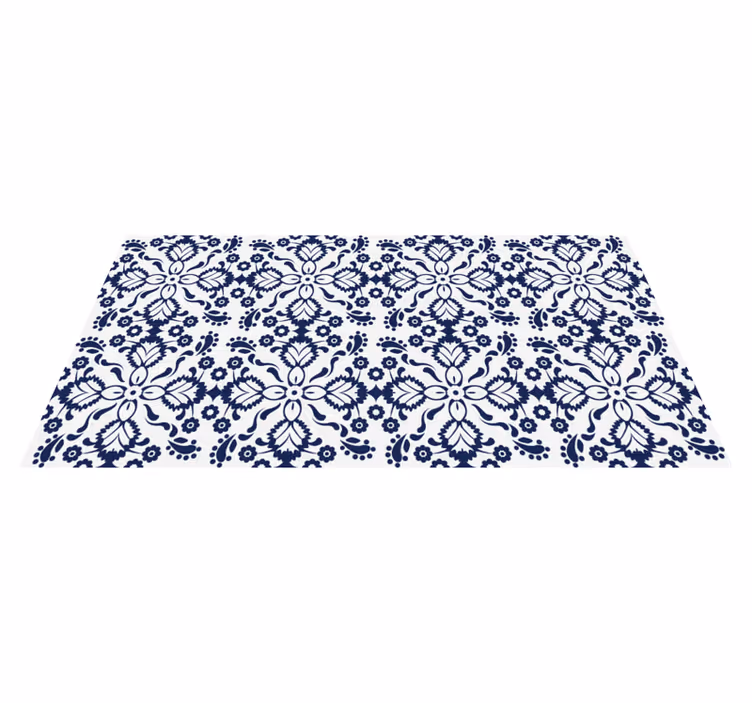 Vinyl Teppich Fliesenoptik blau-weißes blumenmuster - TenStickers