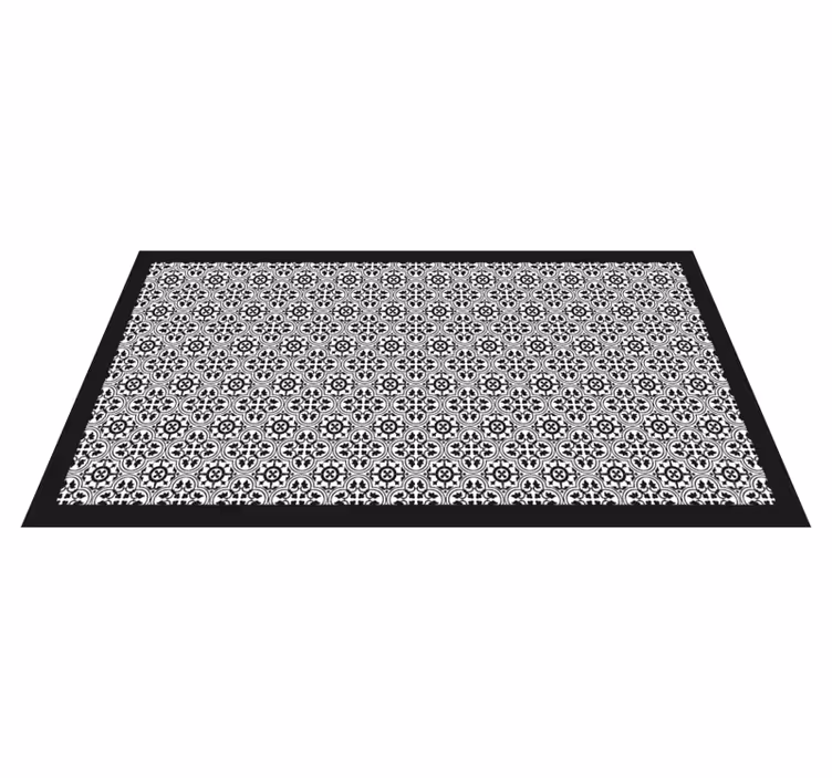 Vinyl teppich fliesenoptik mit schwarzem blumenmuster - TenStickers