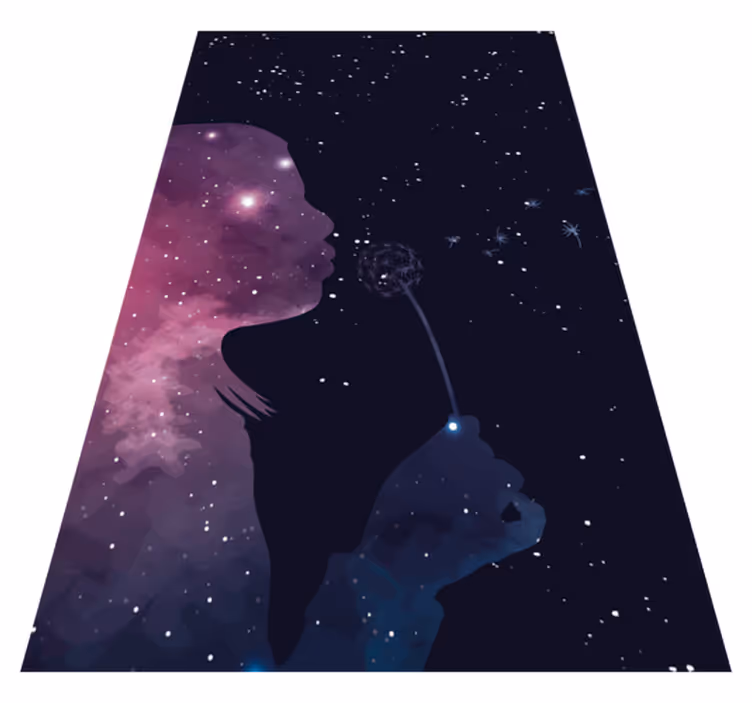 Vinyl Teppich Sterne kosmisches mädchen bläst löwenzahn - TenStickers