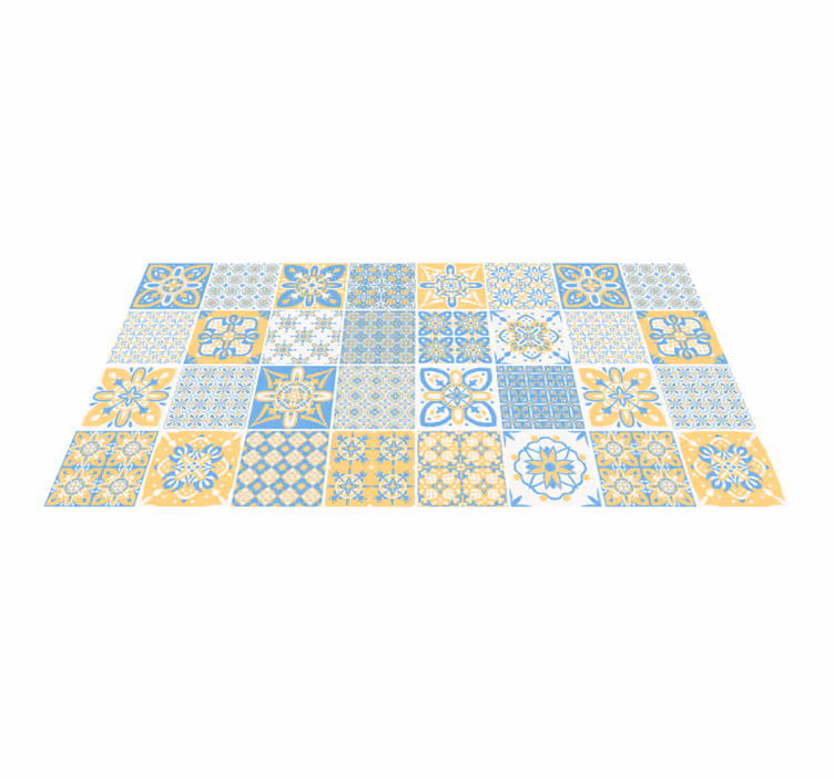 Vinyl Teppich Küche blau-gelbe fliesen - TenStickers