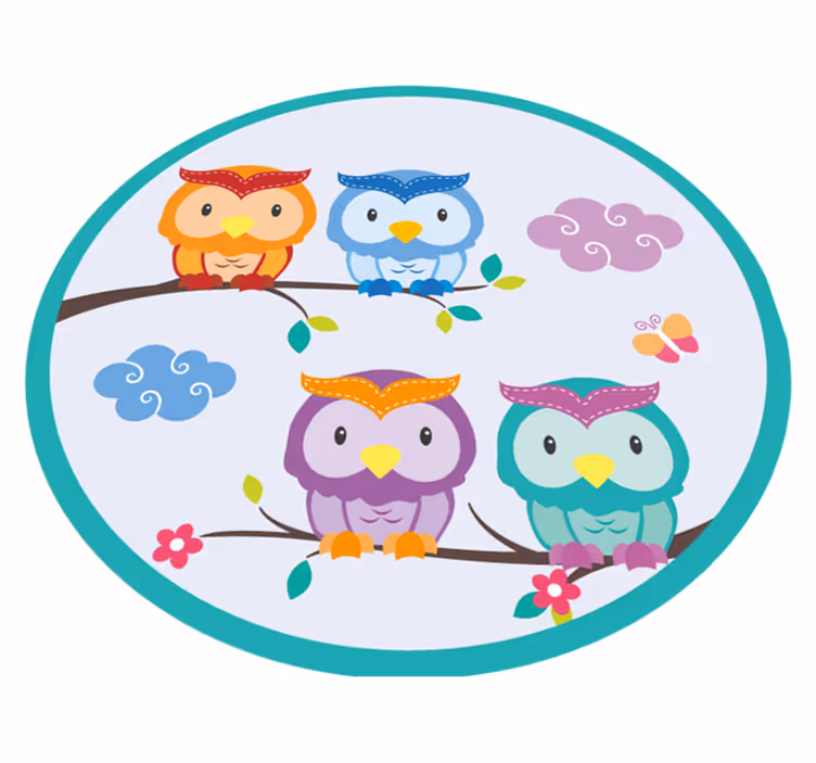 Vinyl Teppich Baby bunte eulenfamilie - TenStickers