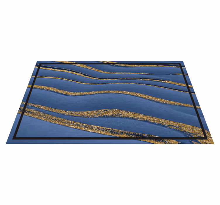 Vinyl Teppich Marmor blaue und goldene wellen - TenStickers