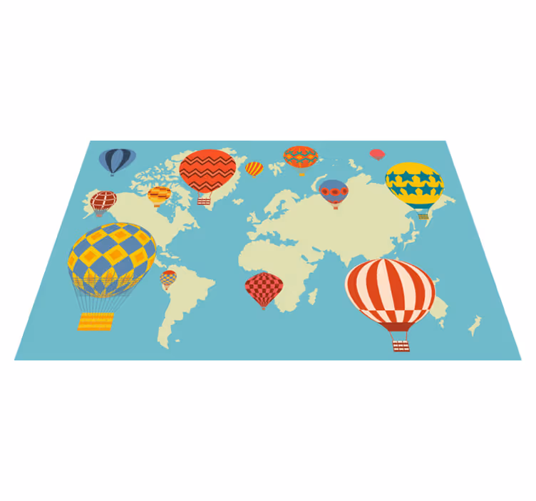 Vinyl Teppich Weltkarte bunte heißluftballons - TenStickers