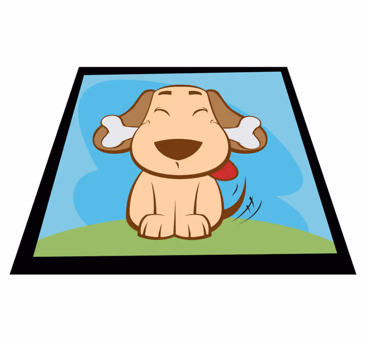 Vinyl Teppich Tiere glücklicher hund mit knochen - TenStickers