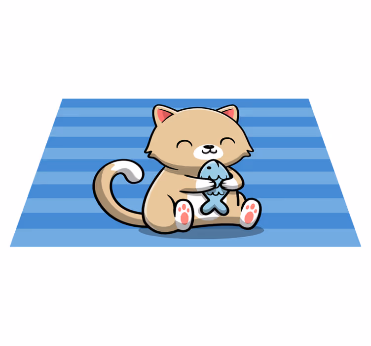 Vinyl teppich tiere süße katze mit fisch - TenStickers