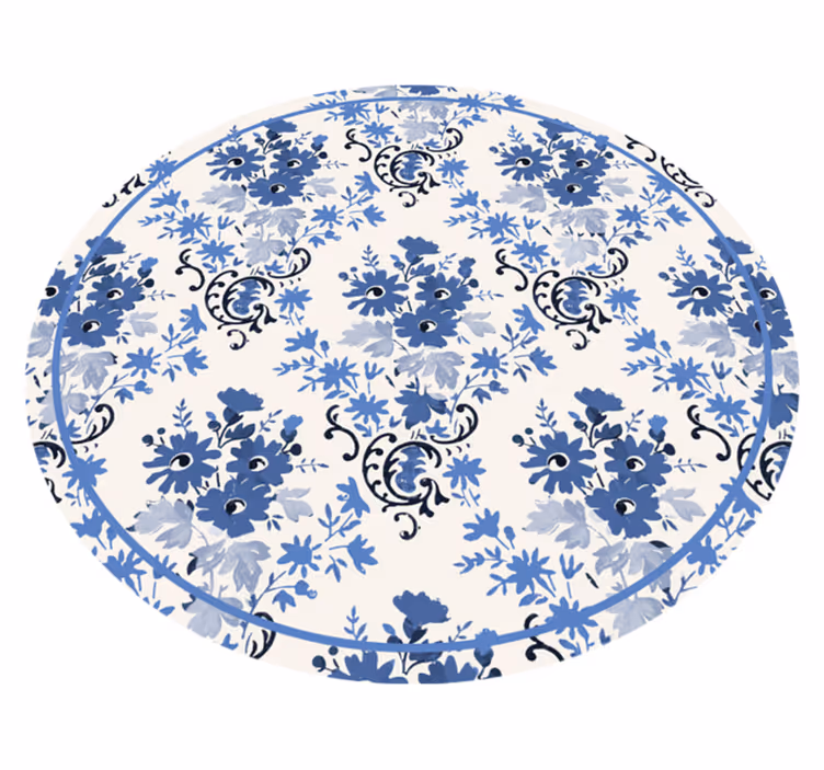 Vinyl Teppich rund floraler blauer druck - TenStickers