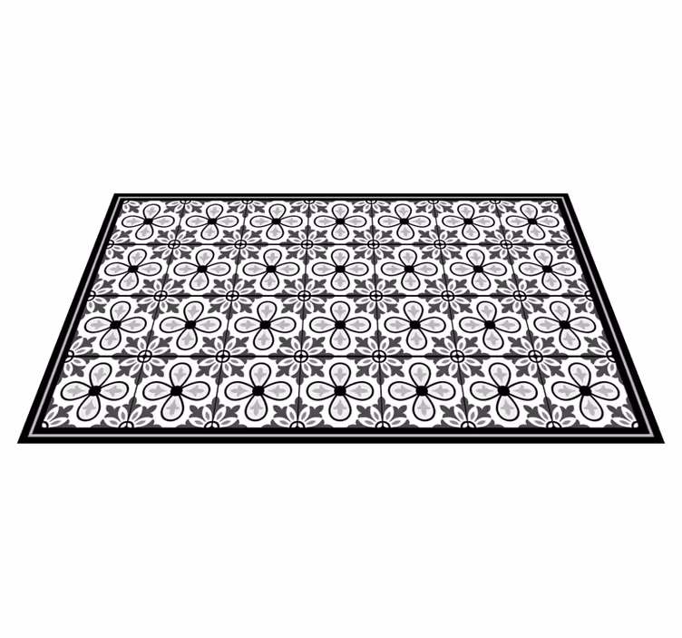 Vinyl Teppich Fliesenoptik graues blumenmotiv - TenStickers