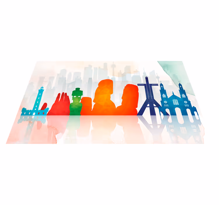 Vinyl Teppich Büro bunte skyline-silhouetten - TenStickers