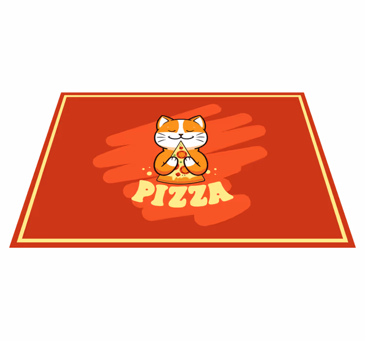 Vinyl teppich küche mit süßer katze und pizza - TenStickers