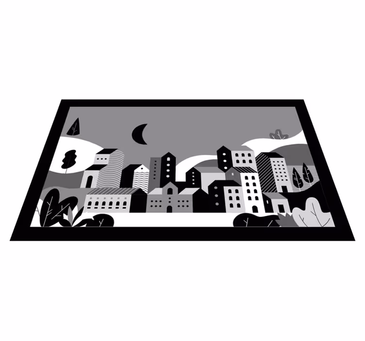 Moderner vinyl teppich stadtansicht schwarz weiß - TenStickers