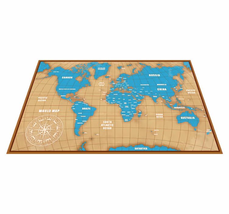 Vinyl Teppich Weltkarte blaues design mit ländern - TenStickers