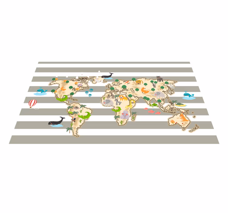 Vinyl Teppich Weltkarte bunte tierillustration - TenStickers
