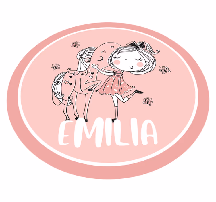 Vinyl Teppich Jugendzimmer mädchen und pferd mit namen - TenStickers