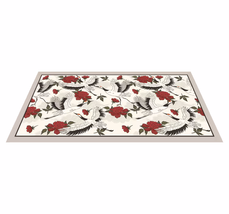 Vinyl teppich natur mit elegantem kranichmuster - TenStickers