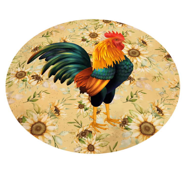 Vinyl teppich blumen lebendiger hahn präsentation - TenStickers