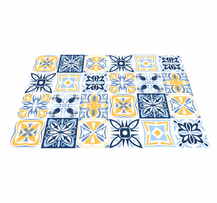 Vinyl Teppich Mosaik blau gelbe Fliesen - TenStickers