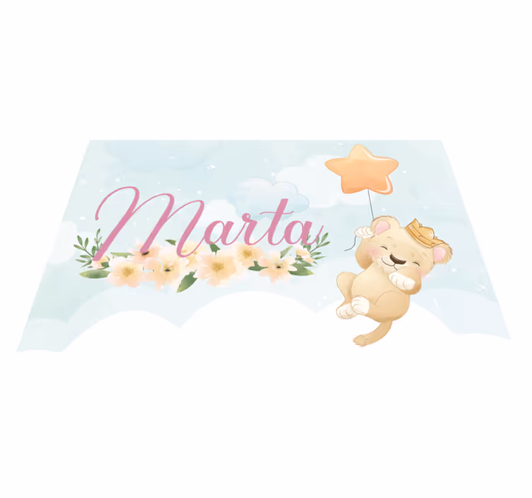 Vinyl teppich baby löwe mit luftballon und name - TenStickers