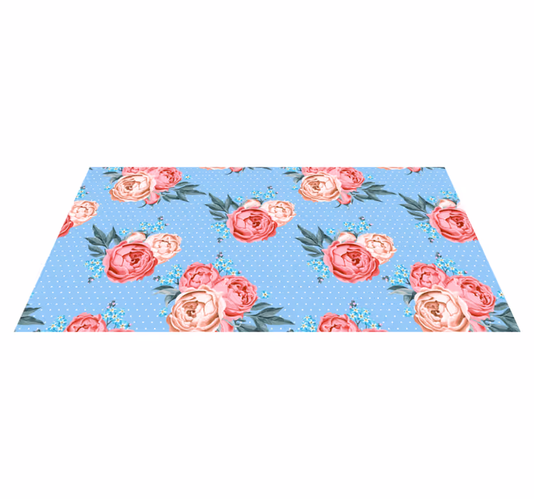Vinyl Teppich blau blumiges Tupfenmuster - TenStickers