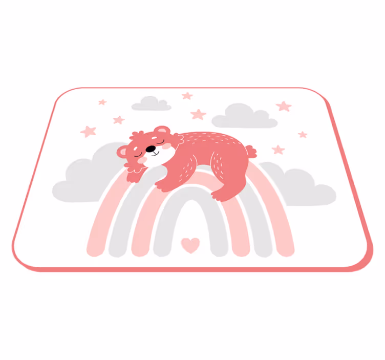 Vinyl Teppich Baby schläfriger Bär auf Regenbogen - TenStickers